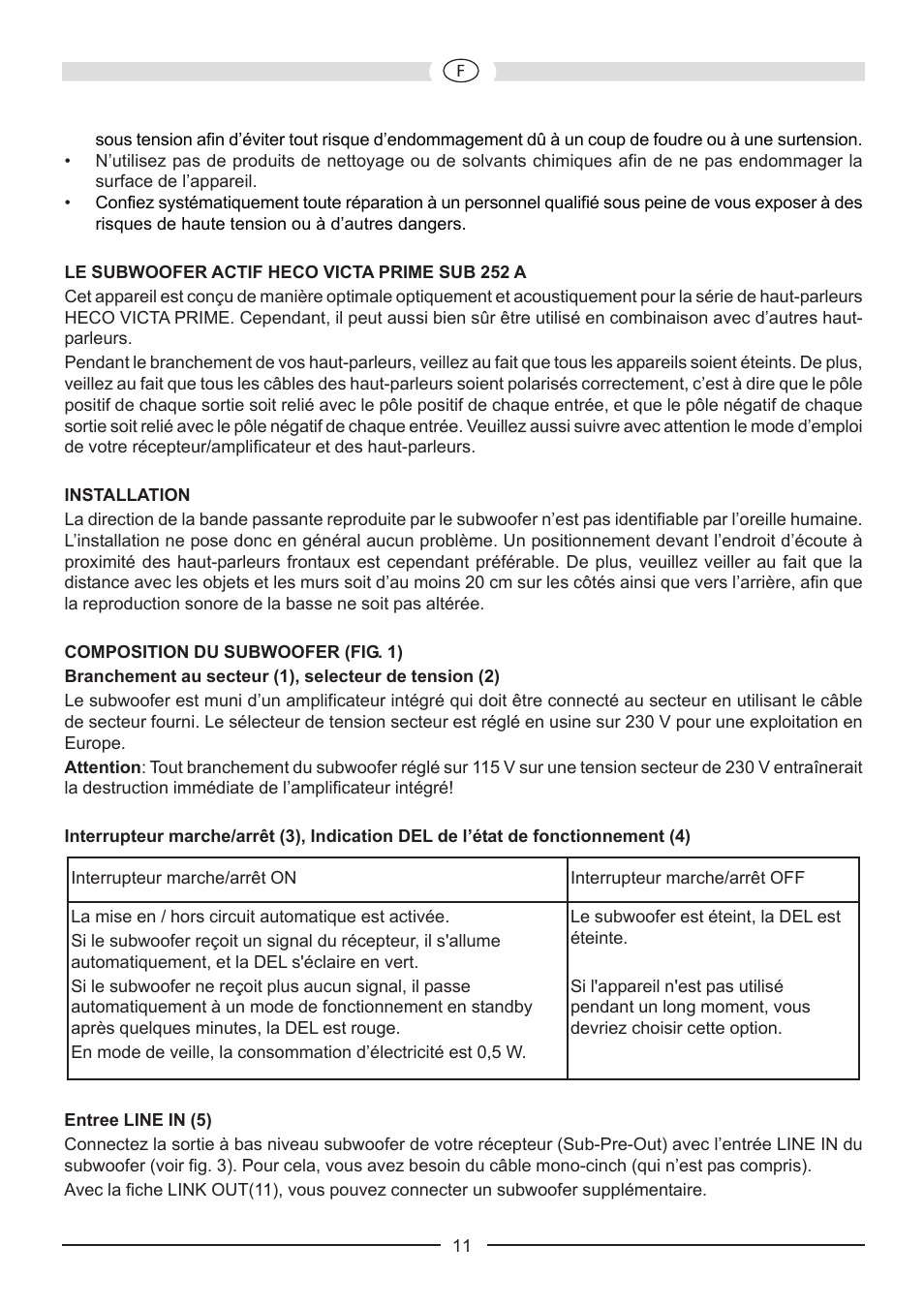 Heco Victa Prime Sub 252A User Manual | Page 11 / 44