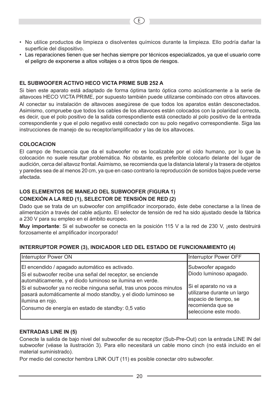 Heco Victa Prime Sub 252A User Manual | Page 20 / 44