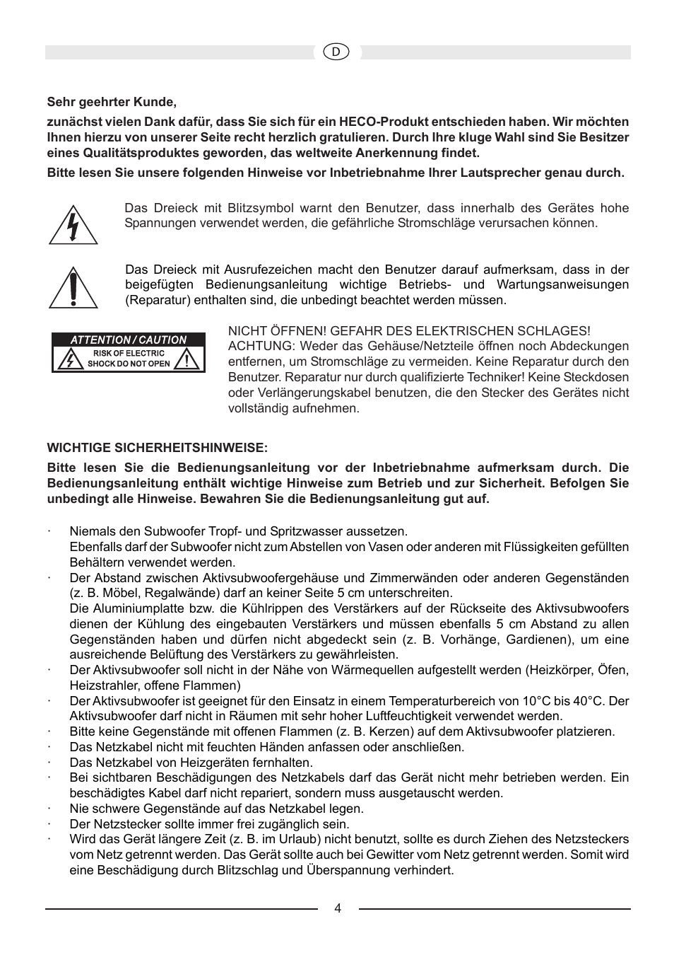 Heco Victa Prime Sub 252A User Manual | Page 4 / 44