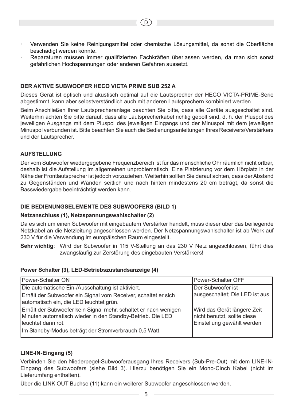 Heco Victa Prime Sub 252A User Manual | Page 5 / 44