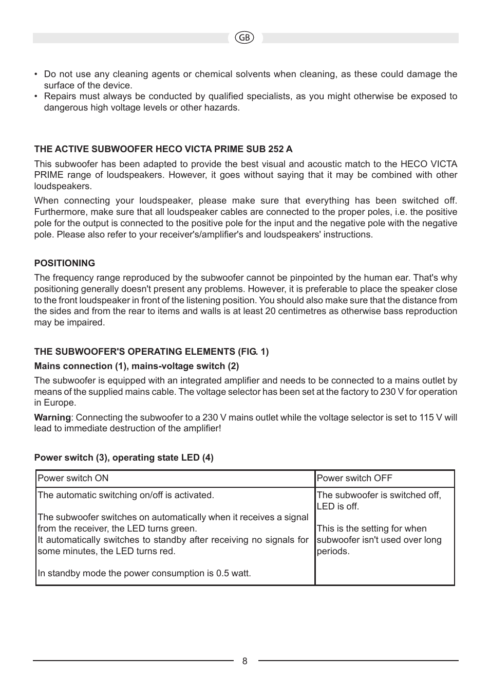 Heco Victa Prime Sub 252A User Manual | Page 8 / 44