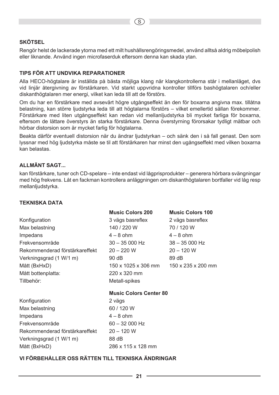 Heco Music Colors 200 User Manual | Page 21 / 32