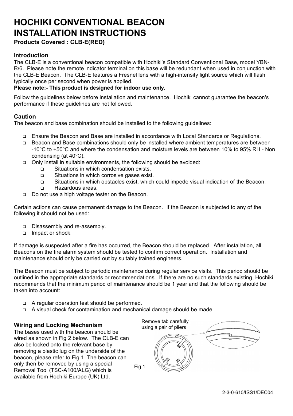 Hochiki CLB-E User Manual | 2 pages