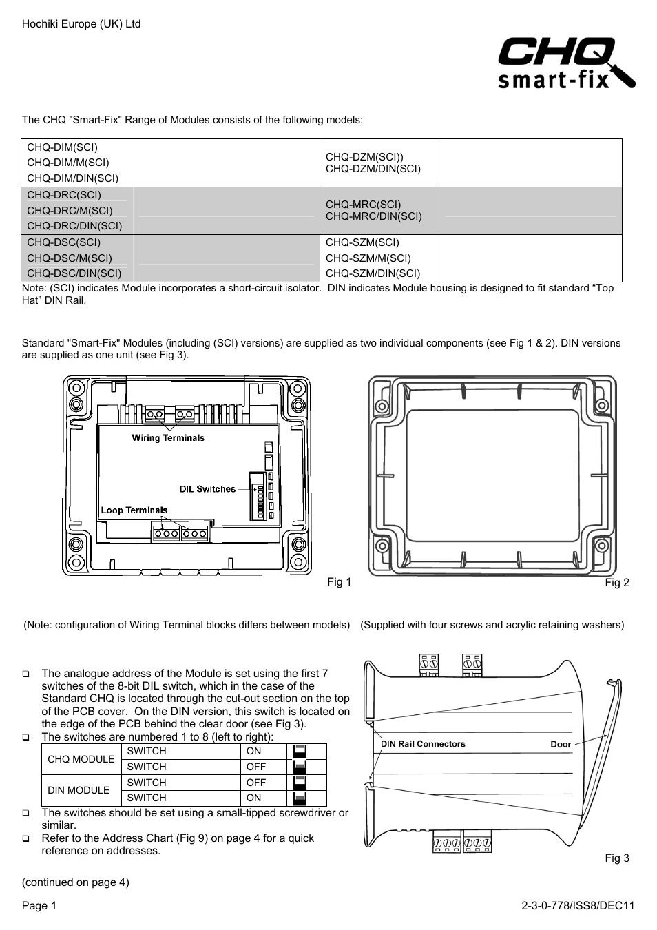 Hochiki CHQ-SZM/M(SCI) User Manual | 4 pages
