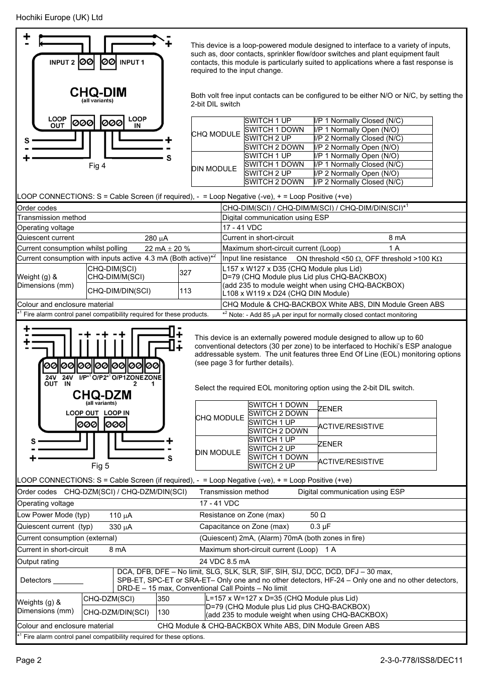 Hochiki CHQ-SZM/M(SCI) User Manual | Page 2 / 4