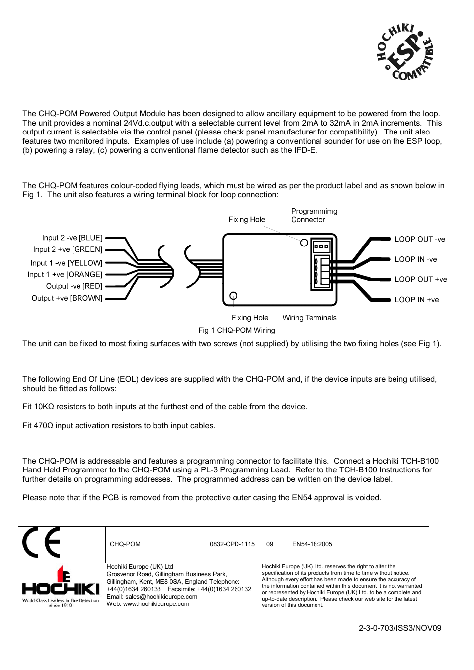 Hochiki CHQ-POM User Manual | 1 page