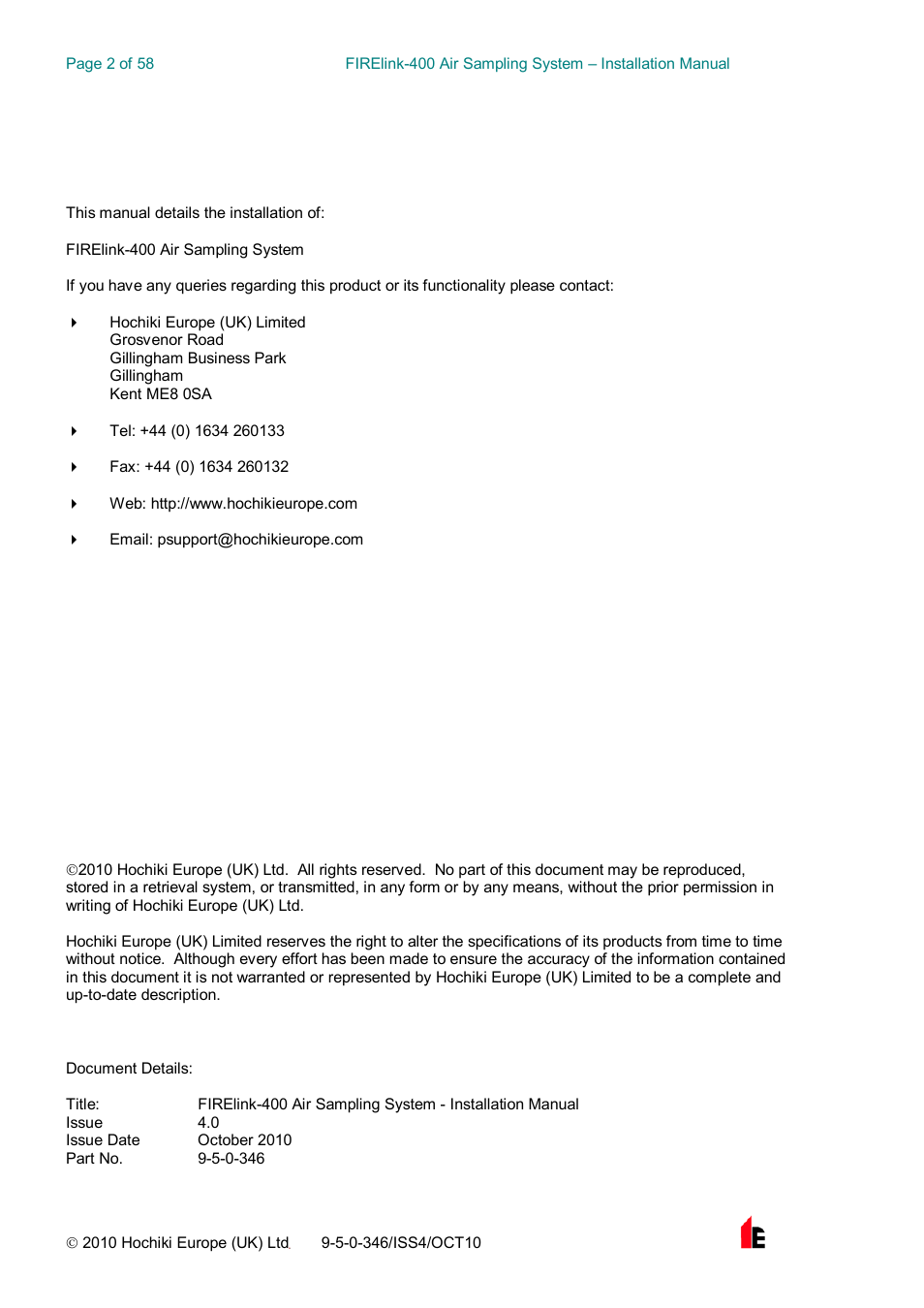 Hochiki FIRElink-400CM User Manual | Page 2 / 58