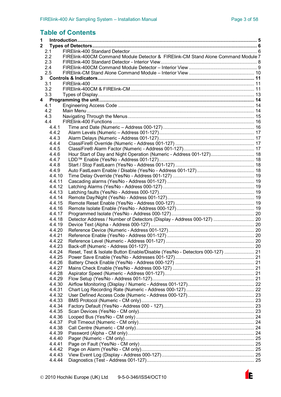 Hochiki FIRElink-400CM User Manual | Page 3 / 58