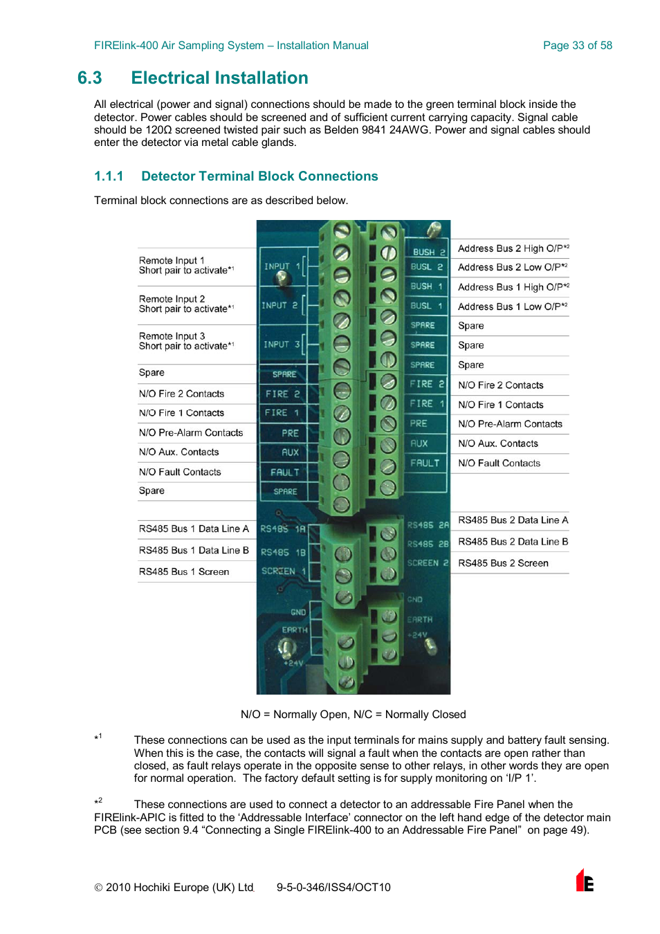 3 electrical installation | Hochiki FIRElink-400CM User Manual | Page 33 / 58
