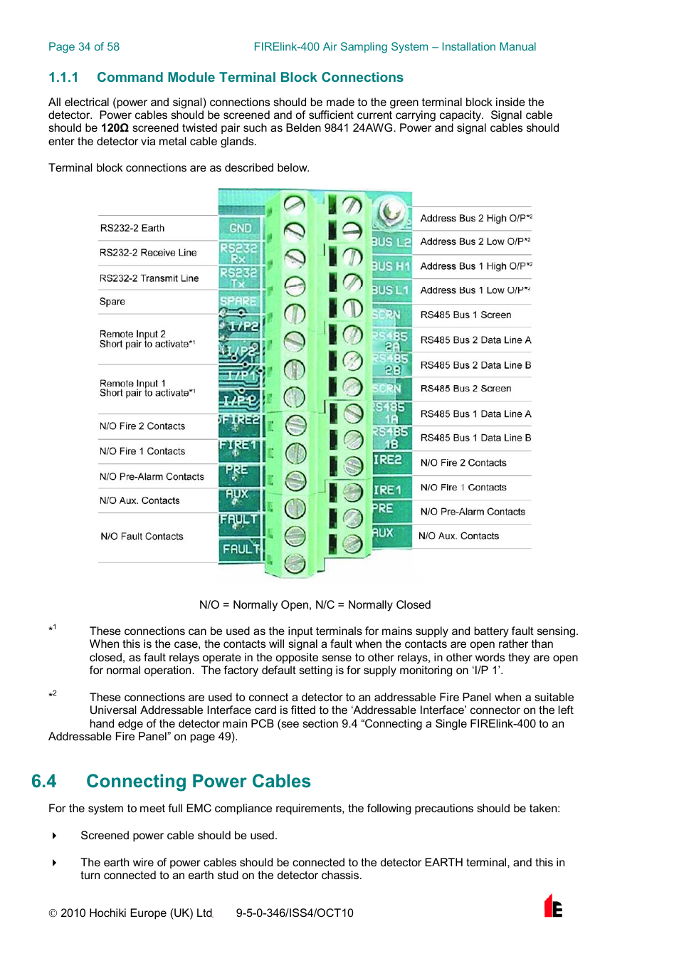 4 connecting power cables | Hochiki FIRElink-400CM User Manual | Page 34 / 58