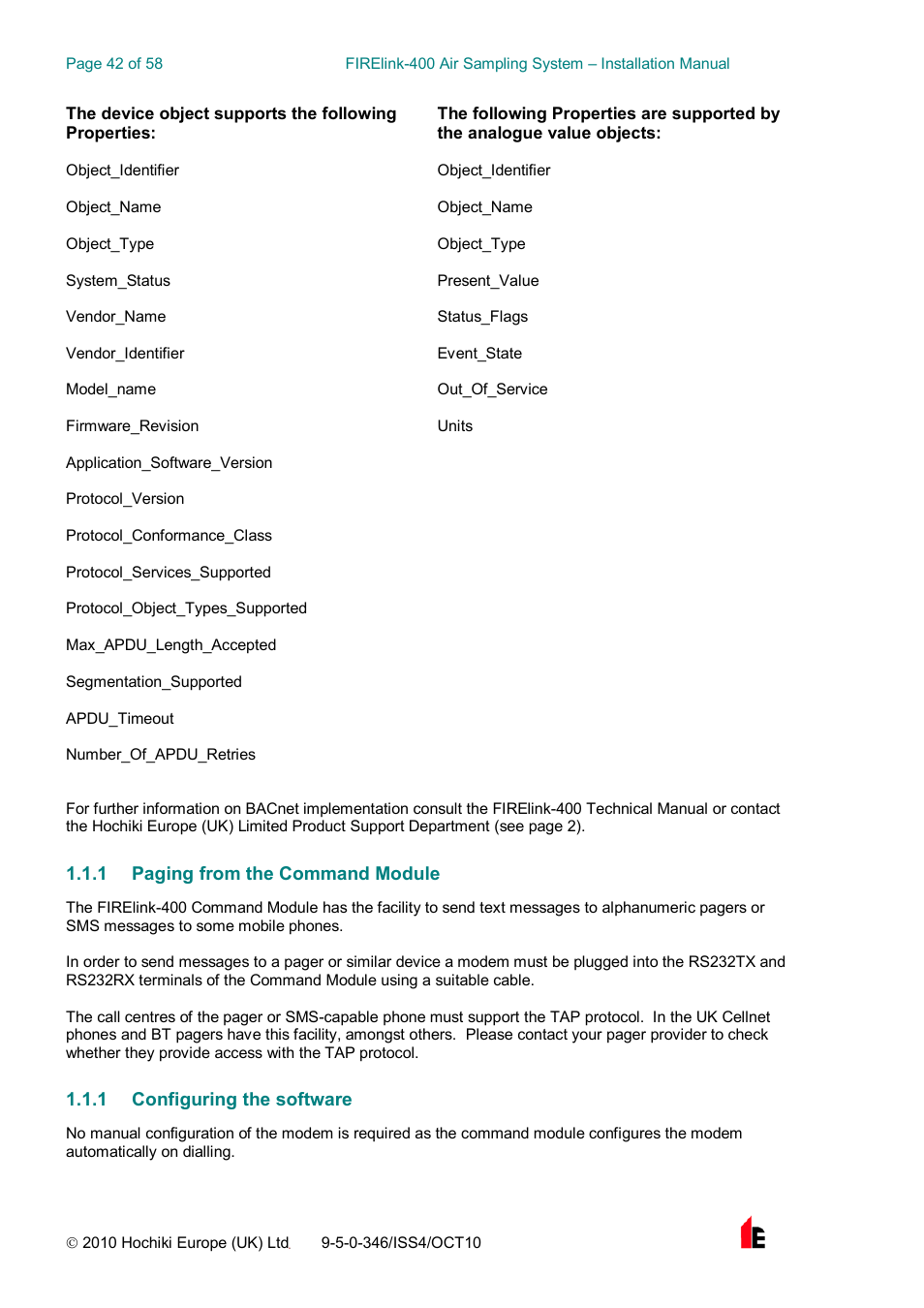 Hochiki FIRElink-400CM User Manual | Page 42 / 58