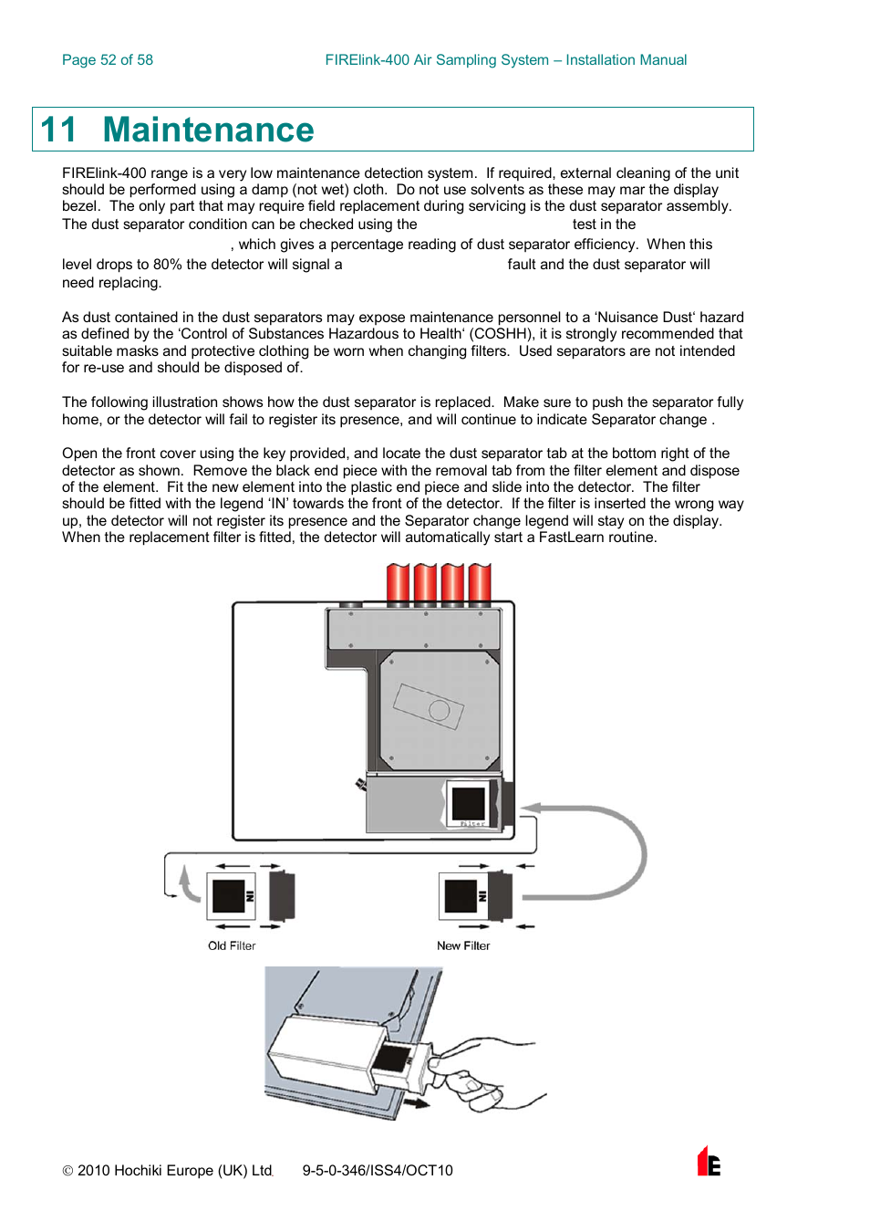 11 maintenance | Hochiki FIRElink-400CM User Manual | Page 52 / 58