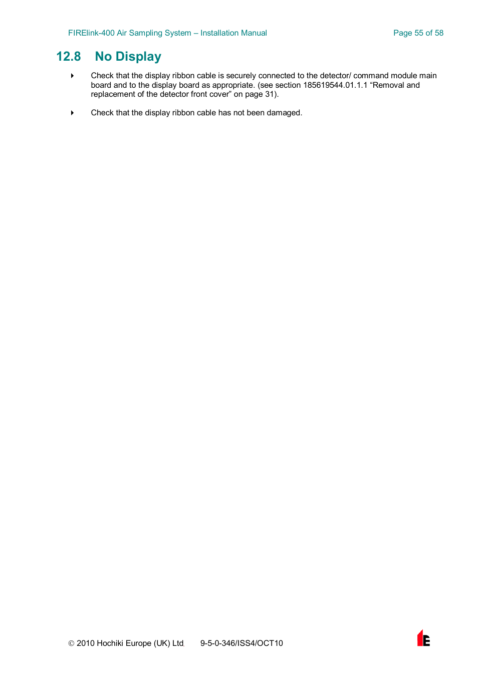 8 no display | Hochiki FIRElink-400CM User Manual | Page 55 / 58