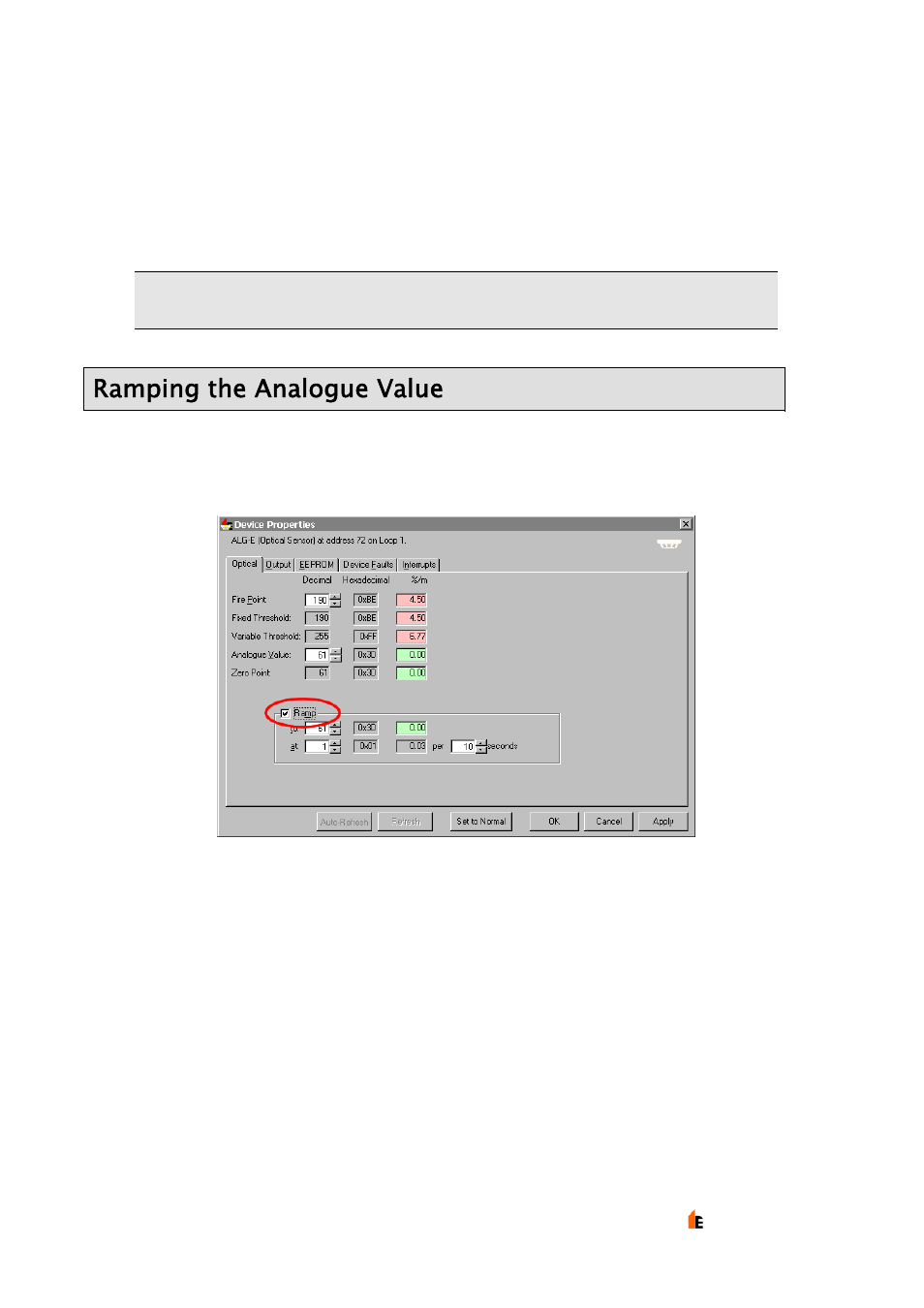 Ramping the analogue value | Hochiki TE-TLE User Manual | Page 26 / 43