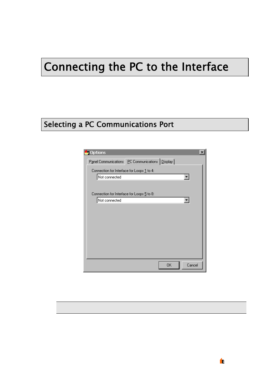 Connecting the pc to the interface, Selecting a pc communications port | Hochiki TE-TLE User Manual | Page 31 / 43