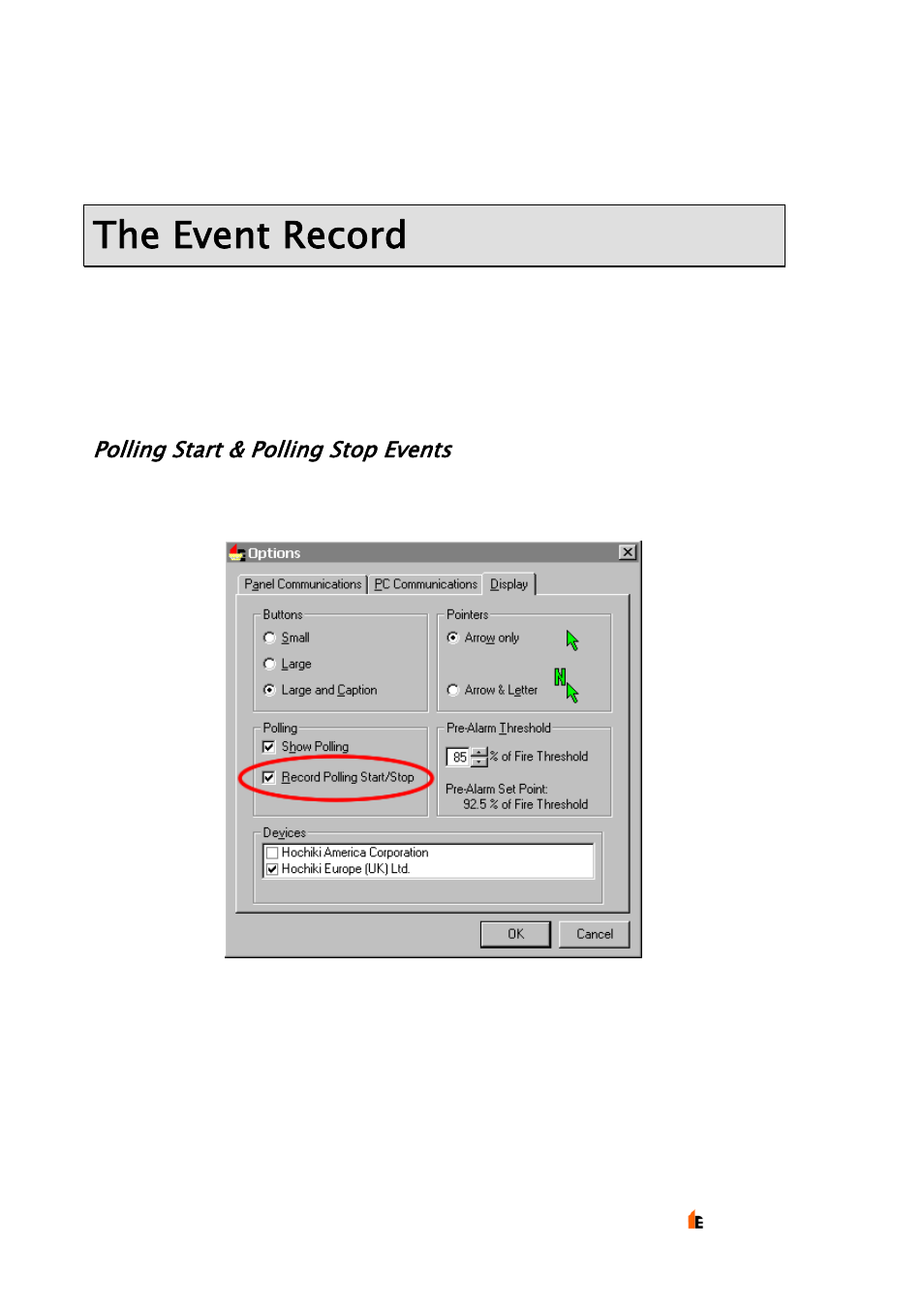 The event record, Polling start & polling stop events | Hochiki TE-TLE User Manual | Page 36 / 43