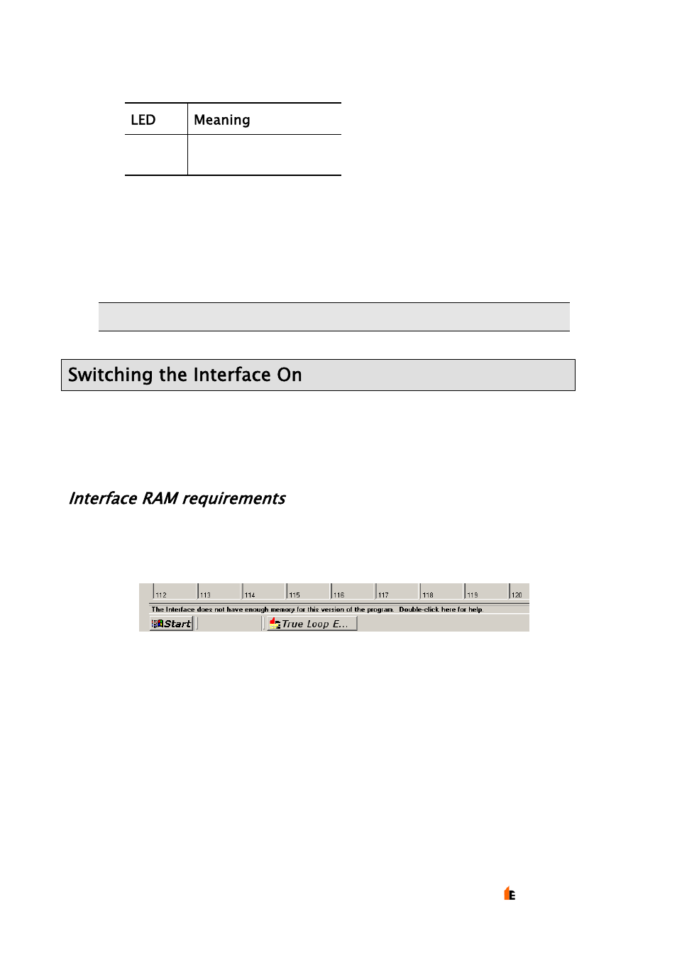 Switching the interface on, Interface ram requirements | Hochiki TE-TLE User Manual | Page 8 / 43