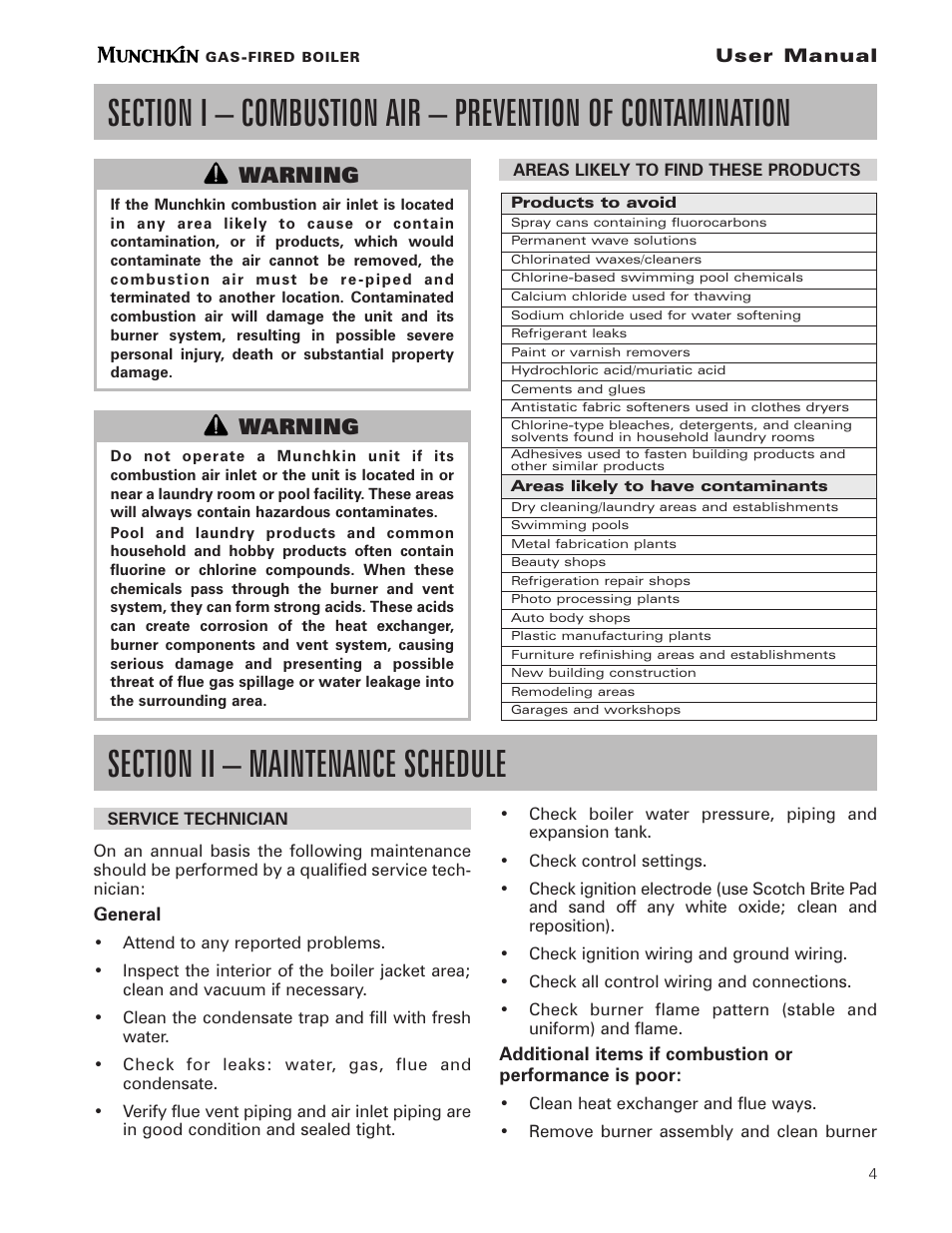 Warning | HTP Munchkin Boiler Residential User Manual | Page 5 / 12