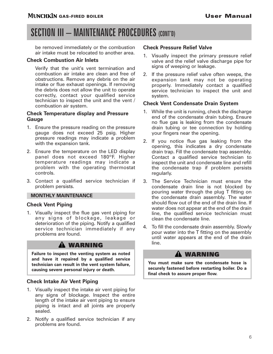 Cont’d) | HTP Munchkin Boiler Residential User Manual | Page 7 / 12