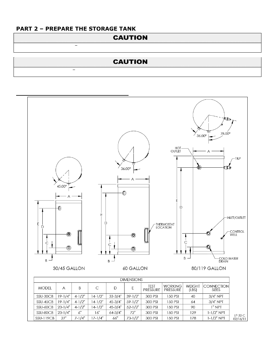 Part 2, Prepare the storage tank, A. specifications and performance ratings | Part 2 – prepare the storage tank | HTP SSU-119CB User Manual | Page 4 / 12