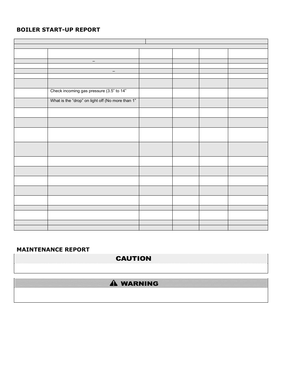 Boiler start-up report, Maintenance report | HTP EL-399 User Manual | Page 79 / 84