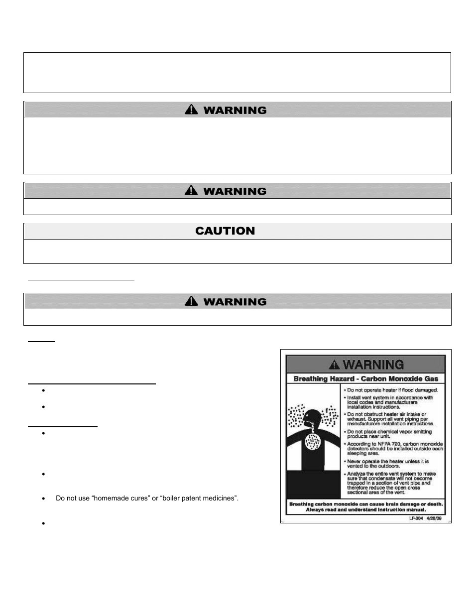 B. improper combustion, C. gas, D. when servicing the boiler | E. boiler water | HTP EL-399 User Manual | Page 8 / 84