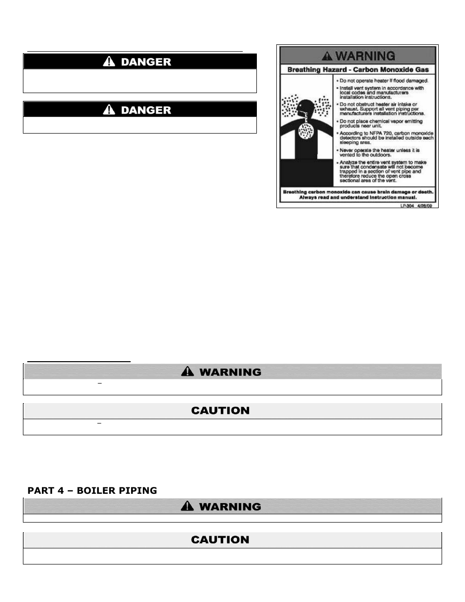 G. removing a boiler from a common vent system, H. uncrating the boiler, Part 4 | Boiler piping, Part 4 – boiler piping | HTP ELP-199 User Manual | Page 15 / 83