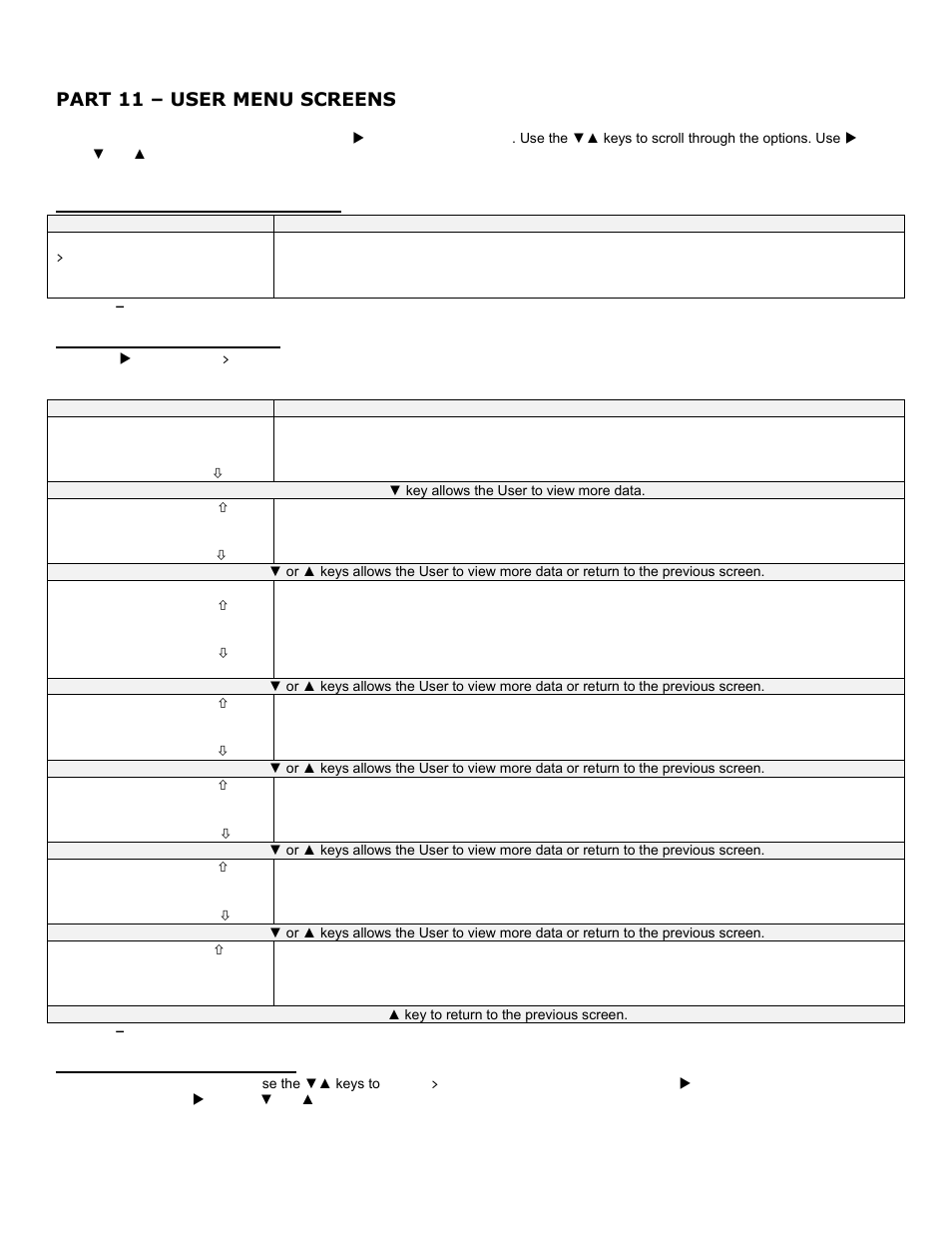 Part 11, User menu screens, A. description of the user menu | B. boiler status screens, C. boiler settings screens, Part 11 – user menu screens | HTP ELP-199 User Manual | Page 58 / 83