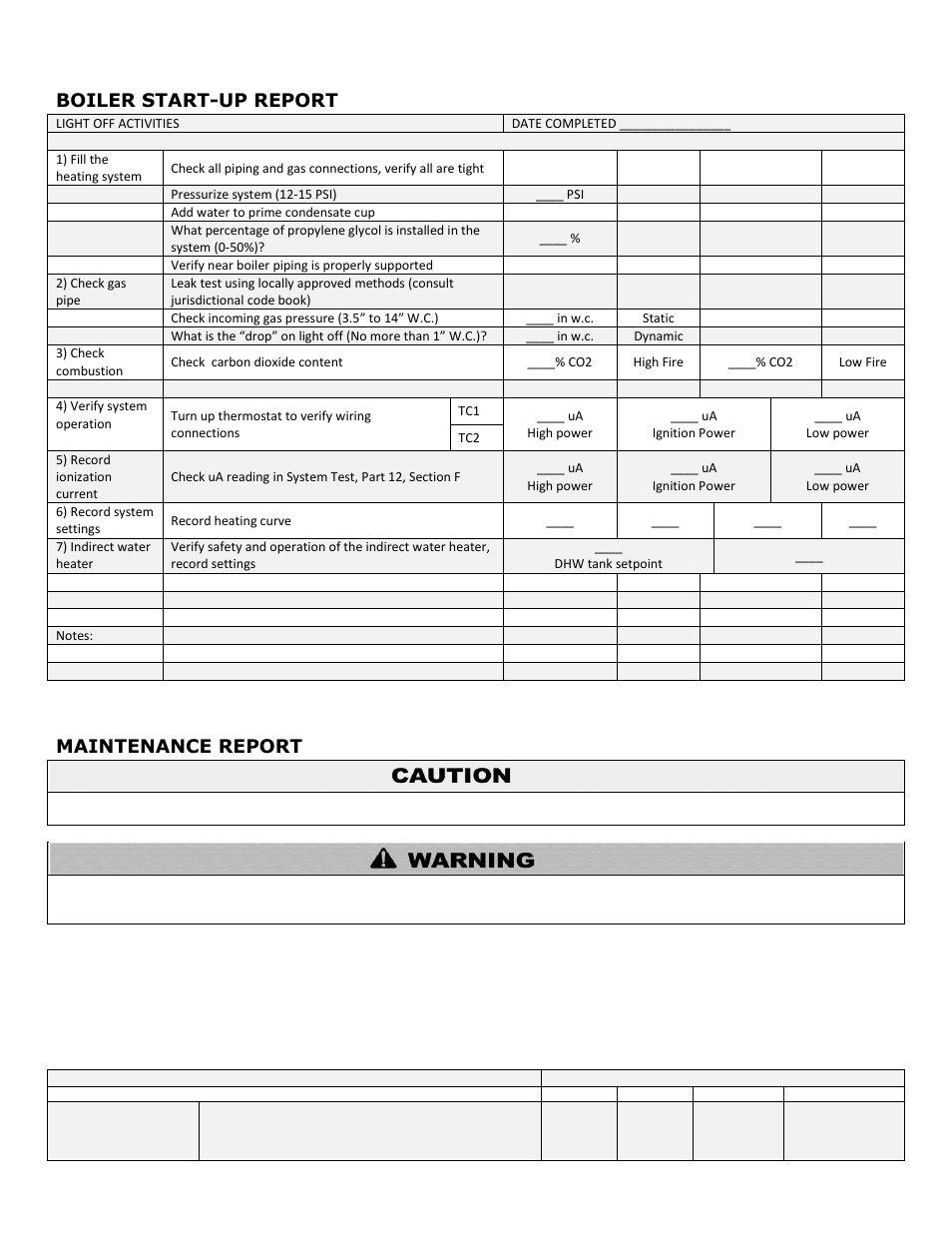 Boiler start-up report, Maintenance report | HTP ELP-199 User Manual | Page 78 / 83