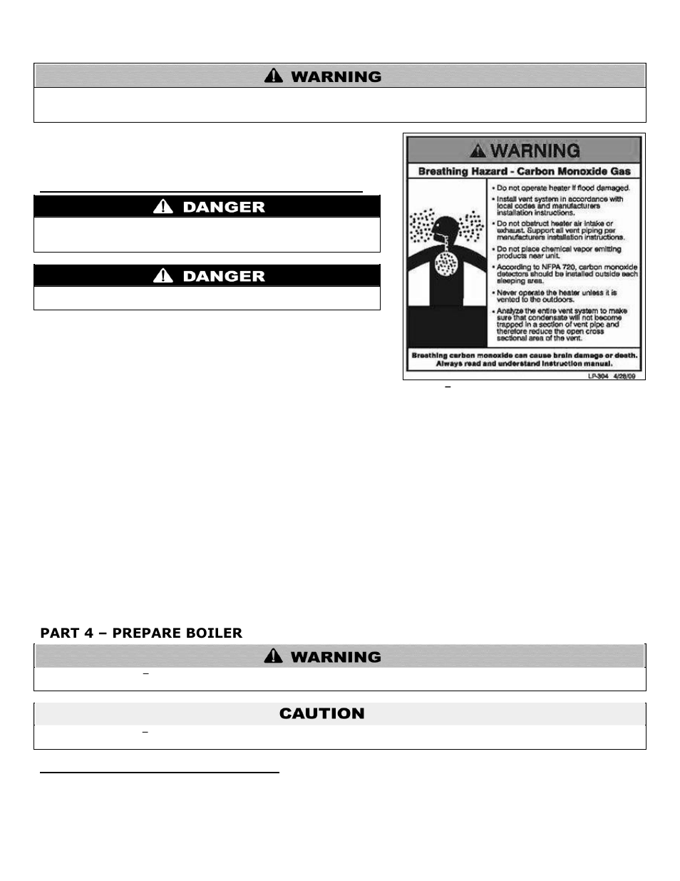 G. removing an boiler from a common vent system, Part 4, Prepare boiler | A. remove the boiler from packaging, Part 4 – prepare boiler | HTP EFT-399 User Manual | Page 16 / 91