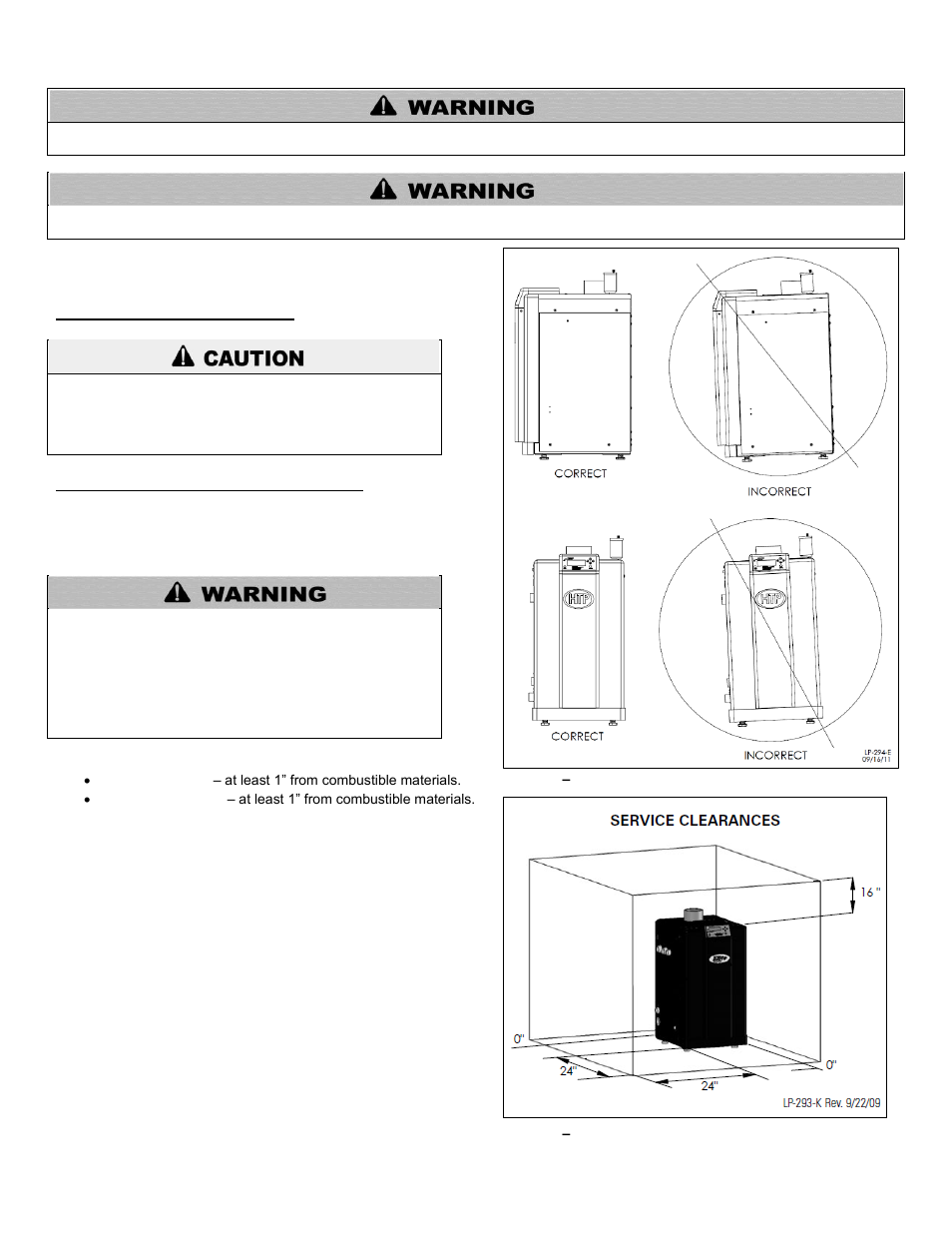 B. leveling and dimensions, C. clearances for service access | HTP EL-399NVWH User Manual | Page 11 / 81