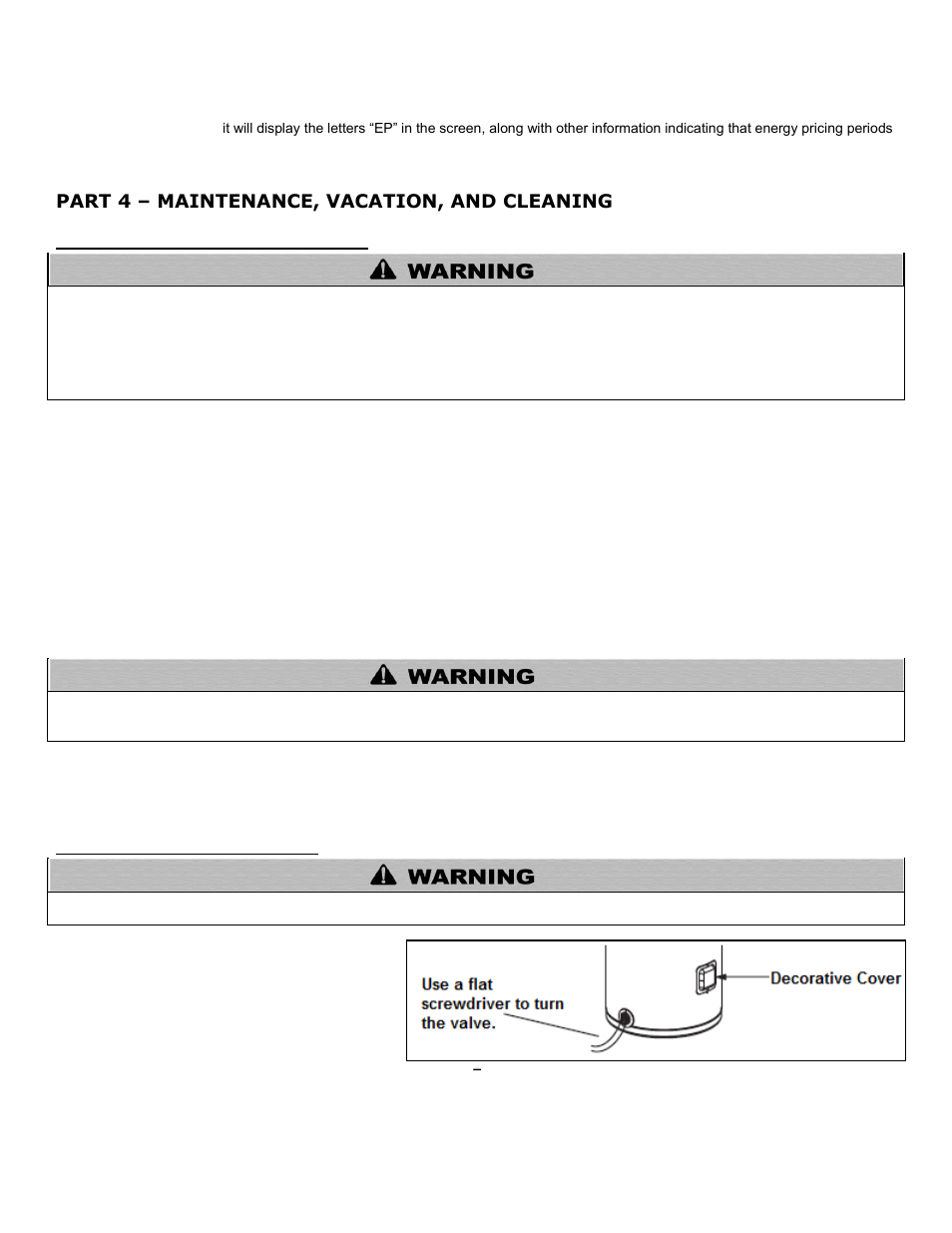 Part 4, Maintenance, vacation, and cleaning, A. routine preventive maintenance | B. draining the water heater, Part 4 – maintenance, vacation, and cleaning | HTP HPW-50-6 User Manual | Page 17 / 25