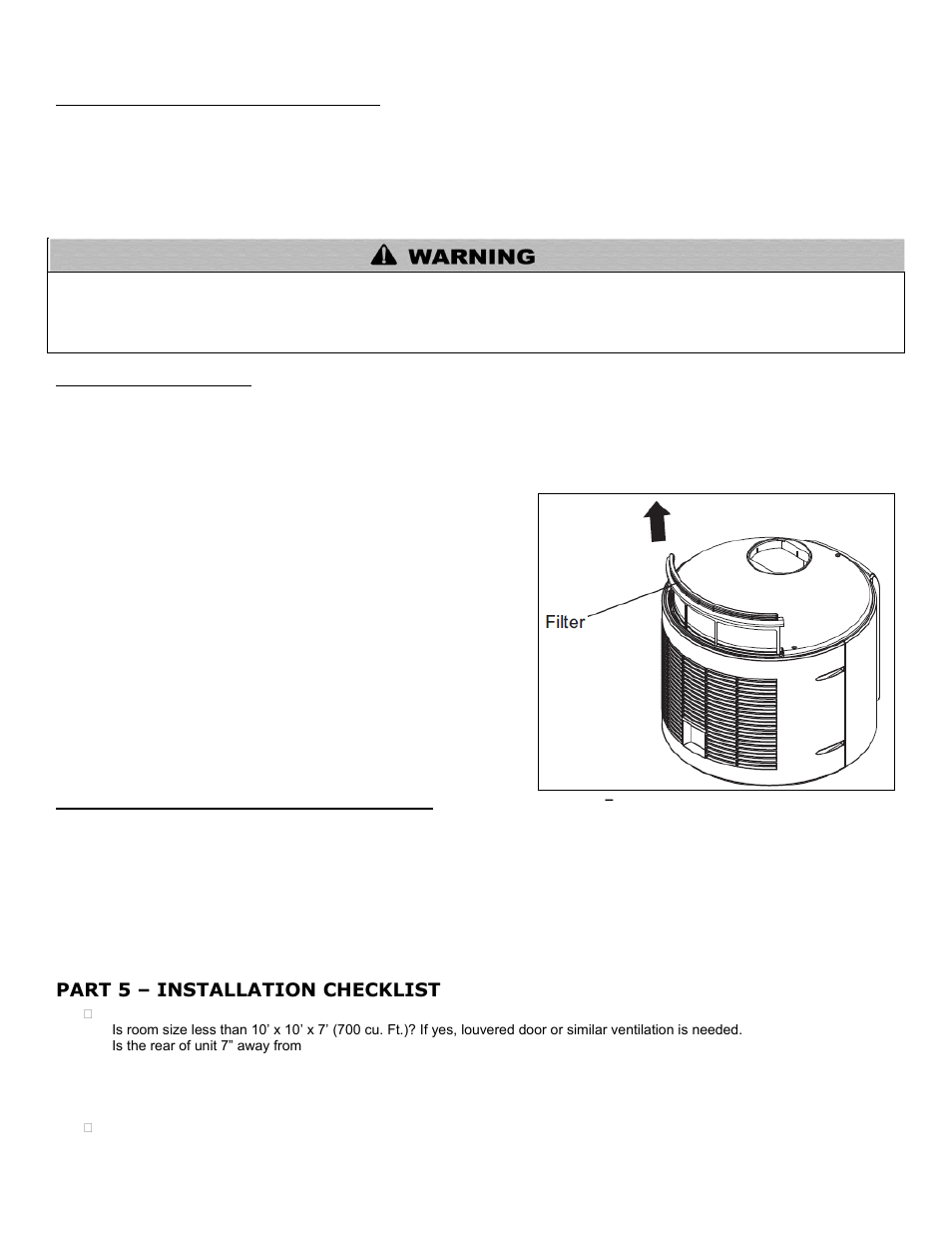 C. vacation and extended shutdown, D. cleaning the filter, E. clearing the condensation drain tubes | Part 5, Installation checklist, Part 5 – installation checklist | HTP HPW-50-6 User Manual | Page 18 / 25