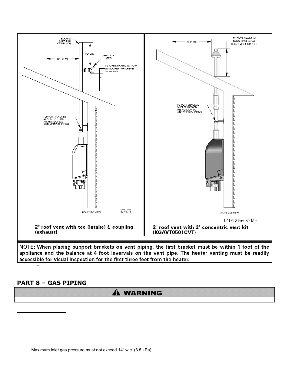 J. diagrams for vertical venting, Part 8, Gas piping | A. gas connection, Part 8 – gas piping | HTP MC120 User Manual | Page 48 / 79