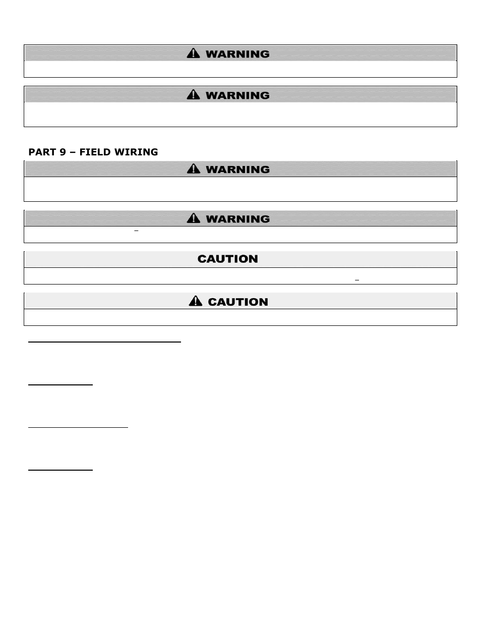 Part 9, Field wiring, A. installation must comply with | B. field wiring, C. line voltage wiring, D. thermostat, Part 9 – field wiring | HTP MC120 User Manual | Page 52 / 79