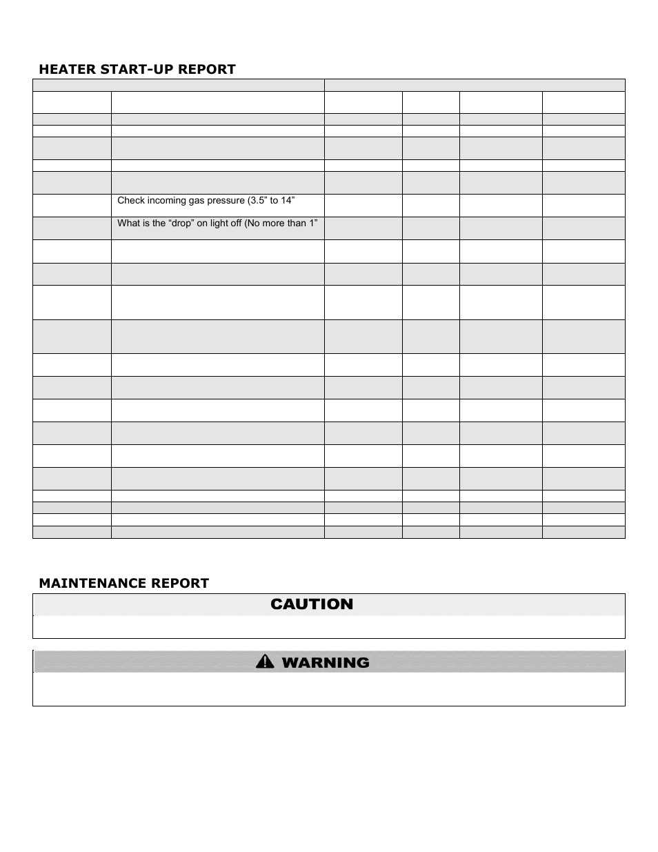 Heater start-up report, Maintenance report | HTP MC120 User Manual | Page 74 / 79