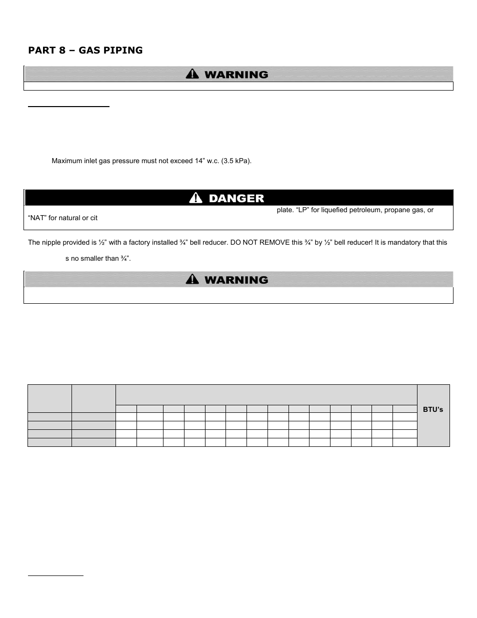 Part 8, Gas piping, A. gas connection | B. gas piping, Part 8 – gas piping | HTP 399M User Manual | Page 51 / 81