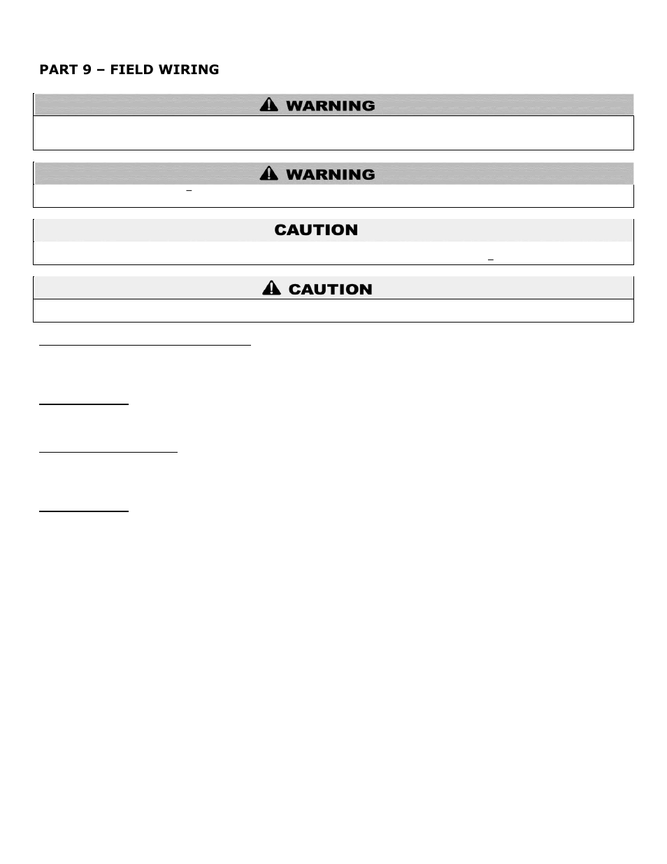 Part 9, Field wiring, A. installation must comply with | B. field wiring, C. line voltage wiring, D. thermostat, Part 9 – field wiring | HTP 399M User Manual | Page 54 / 81
