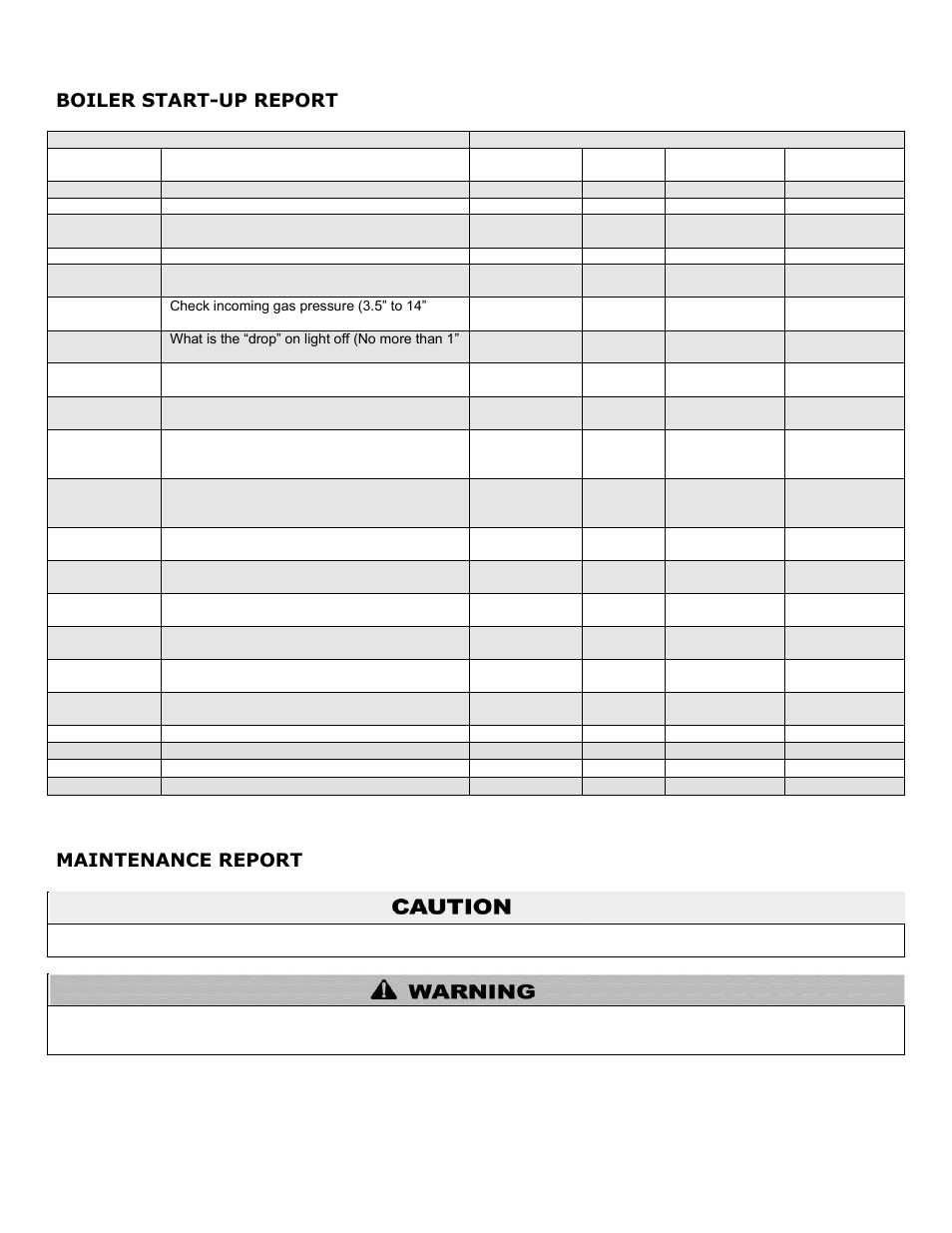 Boiler start-up report, Maintenance report | HTP 399M User Manual | Page 76 / 81