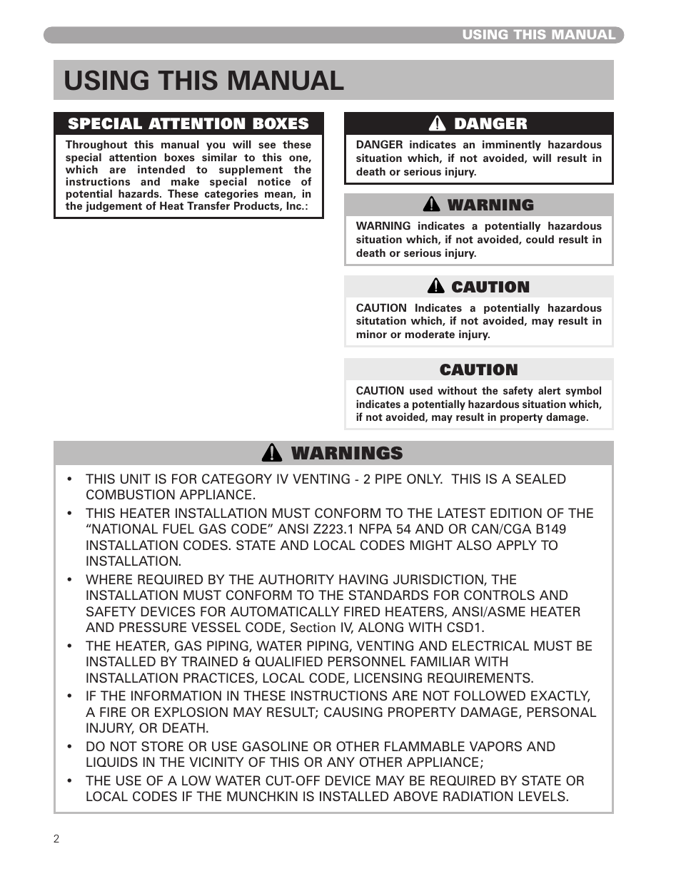Using this manual, Warnings | HTP 399M User Manual | Page 2 / 44