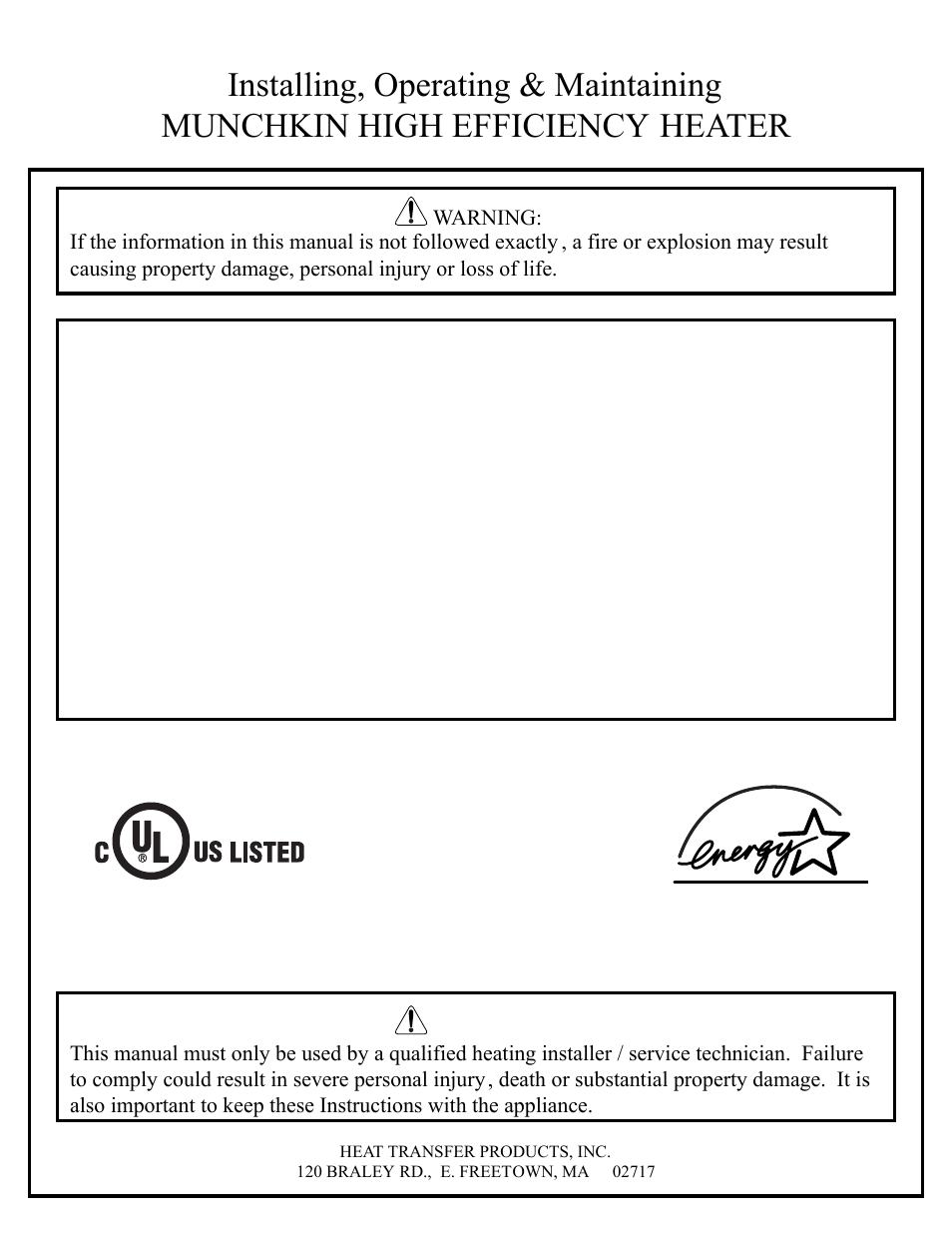 HTP Munchkin High Efficiency Heater User Manual | 18 pages