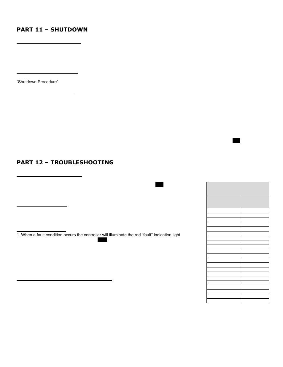 Part 11, Shutdown, A. shutdown procedure | B. vacation procedure, C. failure to operate, Part 12, Troubleshooting, A. appliance error code, B. appliance error, C. appliance fault | HTP PHR199-55C User Manual | Page 64 / 74