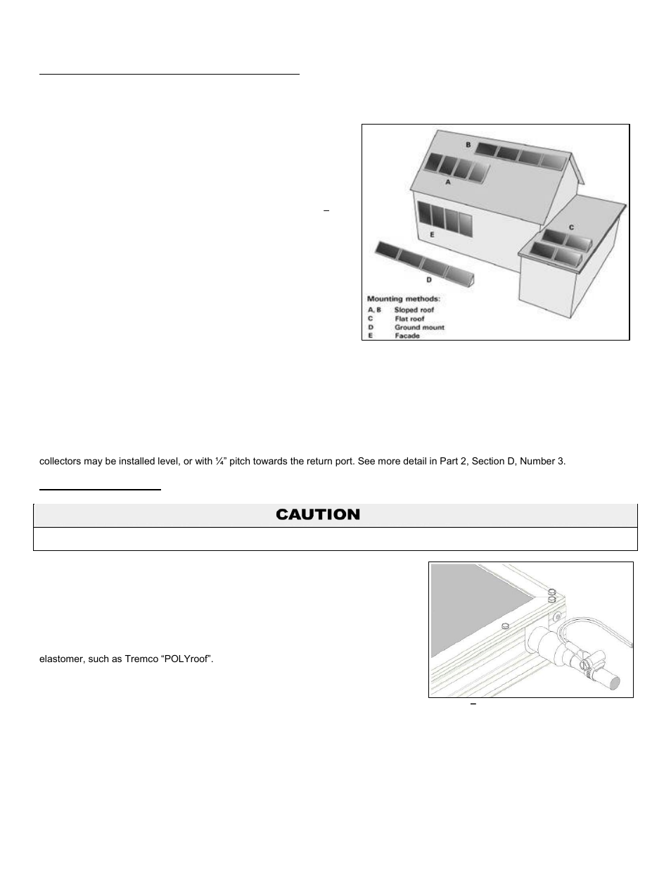 D. collector angle, plane, and direction, Collector direction, Collector angle (tilt) | Collector plane (horizontal or vertical), E. collector piping | HTP SSC-119SE User Manual | Page 10 / 39