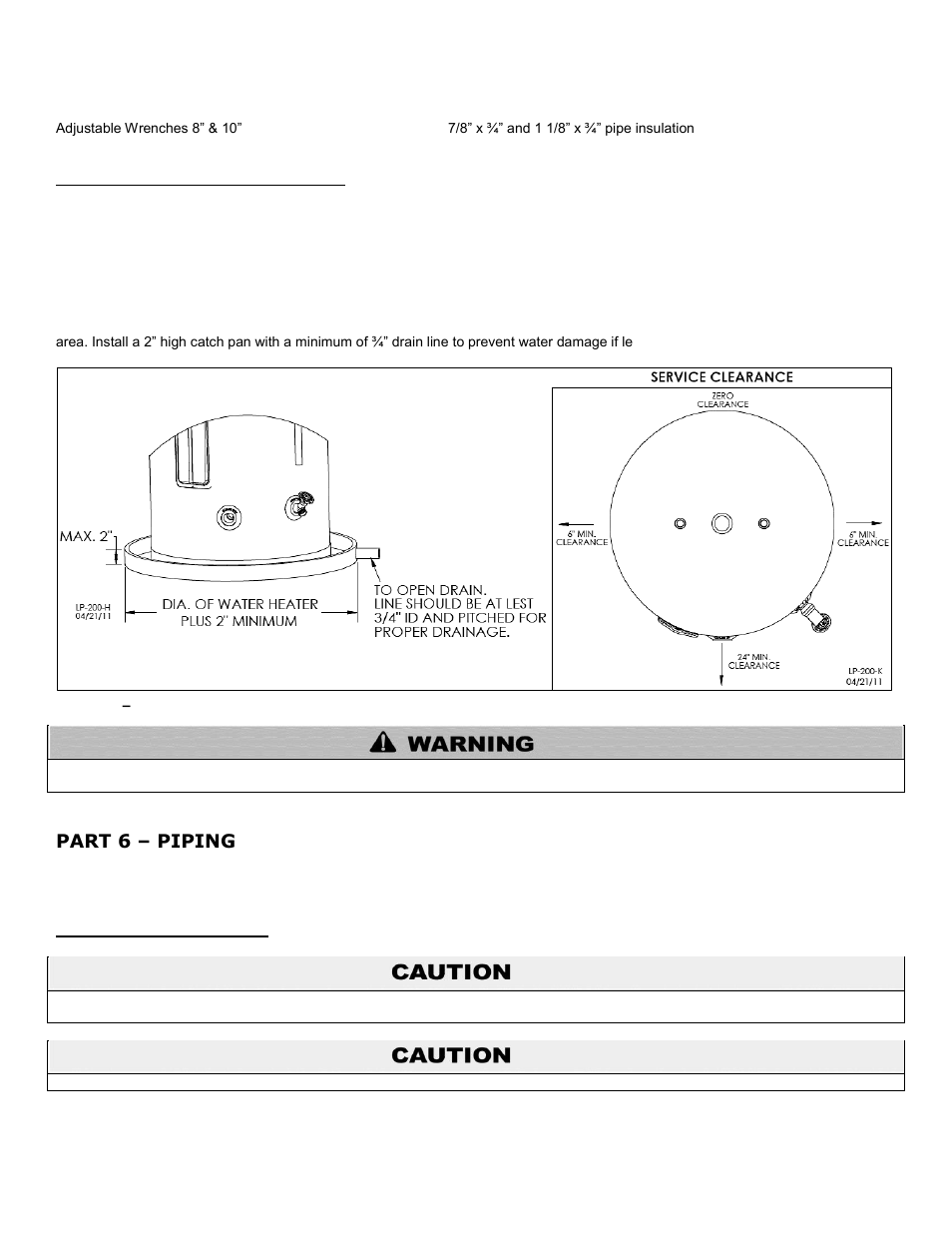B. solar water heater location, Part 6, Piping | A. potable water piping, Part 6 – piping | HTP SSC-119SE User Manual | Page 16 / 39