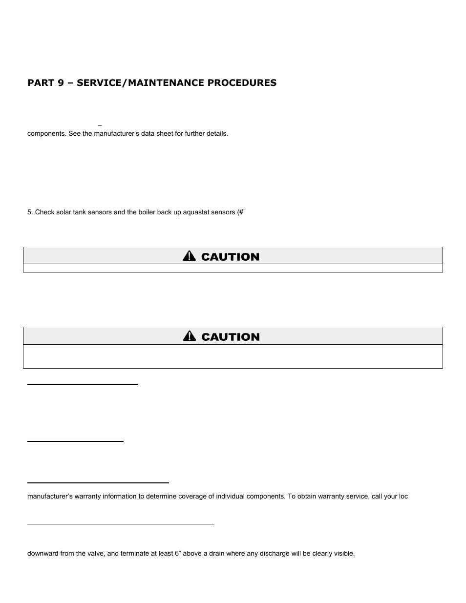 Part 9, Service/maintenance procedures, A. shutdown procedures | B. vacation shutdown, C. estimated life of components, D. temperature and pressure relief valve, Part 9 – service/maintenance procedures | HTP SSC-119SE User Manual | Page 28 / 39