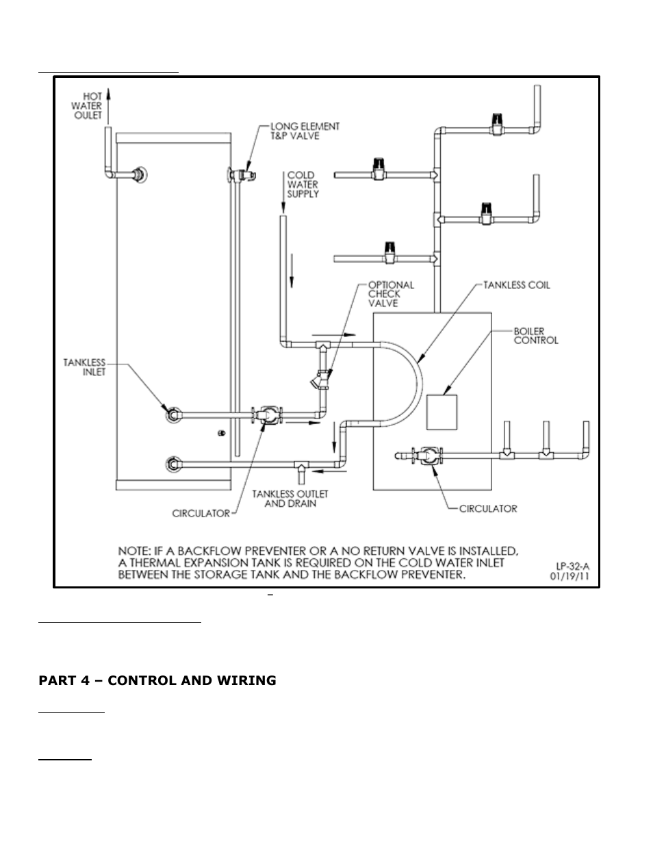D. typical installation, E. potable expansion tank, Part 4 | Control and wiring, A. control, B. wiring, Part 4 – control and wiring | HTP GL-175 User Manual | Page 8 / 12