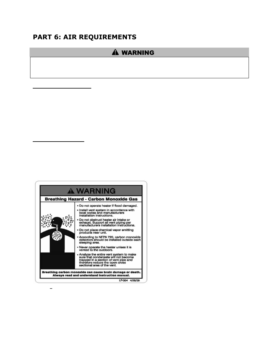 A. unconfined space, B. confined space, Part 6: air requirements | HTP Oil-Fired Water Heater User Manual | Page 9 / 18