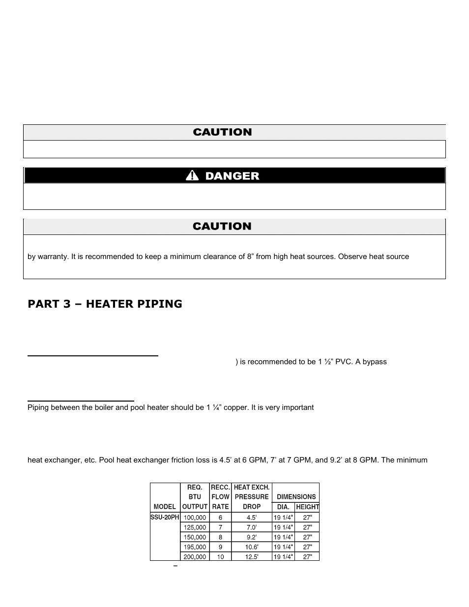 Part 3, Heater piping, A. piping to the pool filter | B. piping to the boiler, Part 3 – heater piping | HTP SSU-20PH User Manual | Page 5 / 9