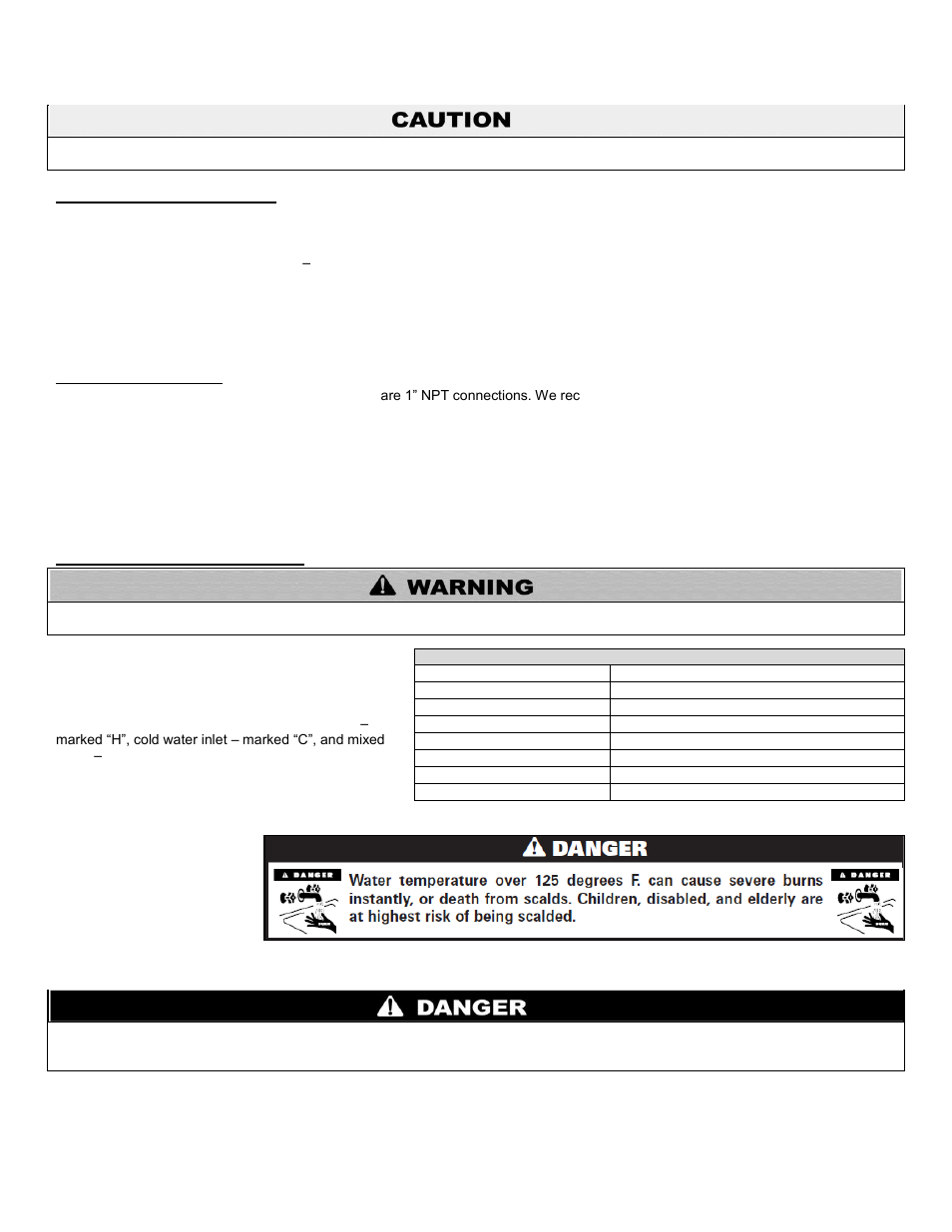 C. domestic water piping, D. appliance piping, E. mixing valve installation | HTP PHE199-119 User Manual | Page 17 / 70