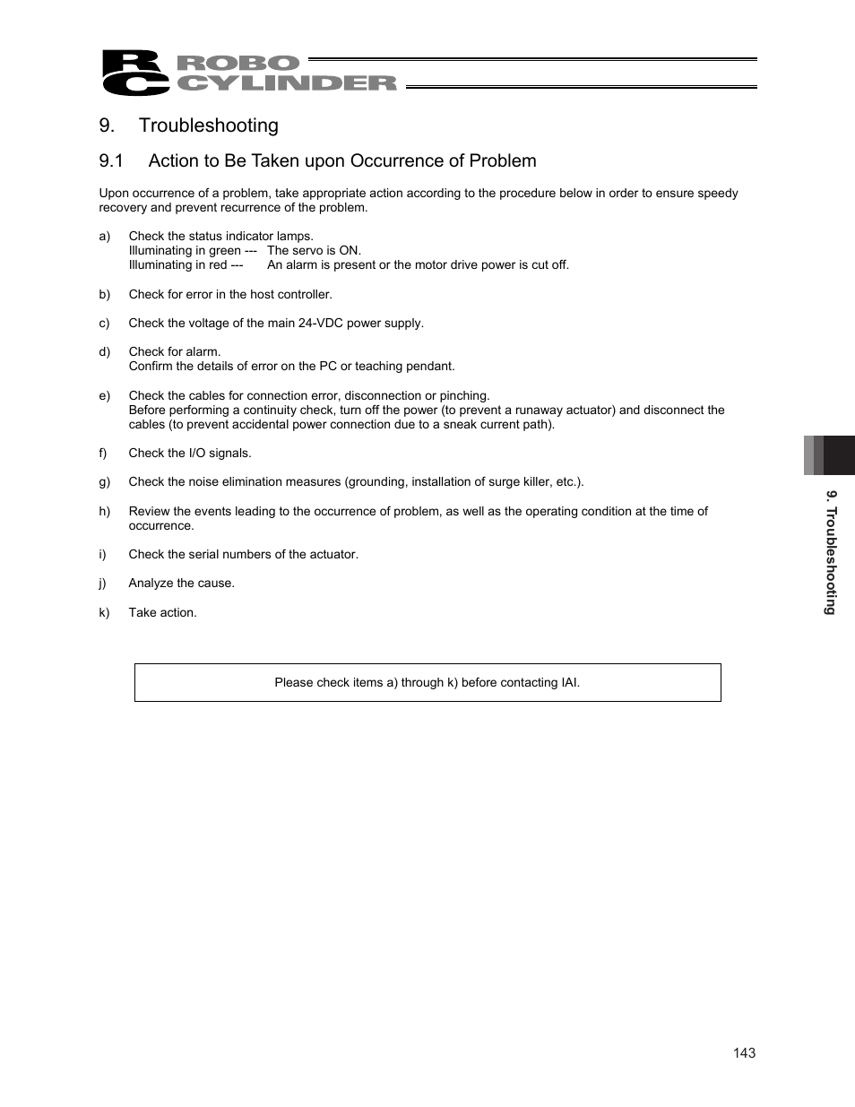 Troubleshooting, 1 action to be taken upon occurrence of problem | IAI America ERC2 User Manual | Page 157 / 188